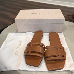 Jimmy Choo Laran Flat Sandals Tan - 38 1/2